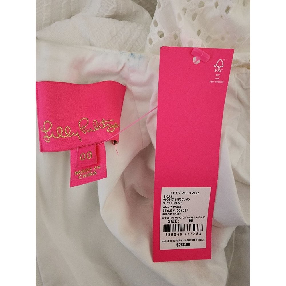 Lilly Pulitzer NWT White Dress Embroidered Eyelet Jazlyn 00 - Picture 6 of 7